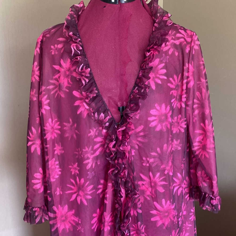 Habella Floral Print Sheer Ruffled Robe (Size S) - Picture 2 of 10